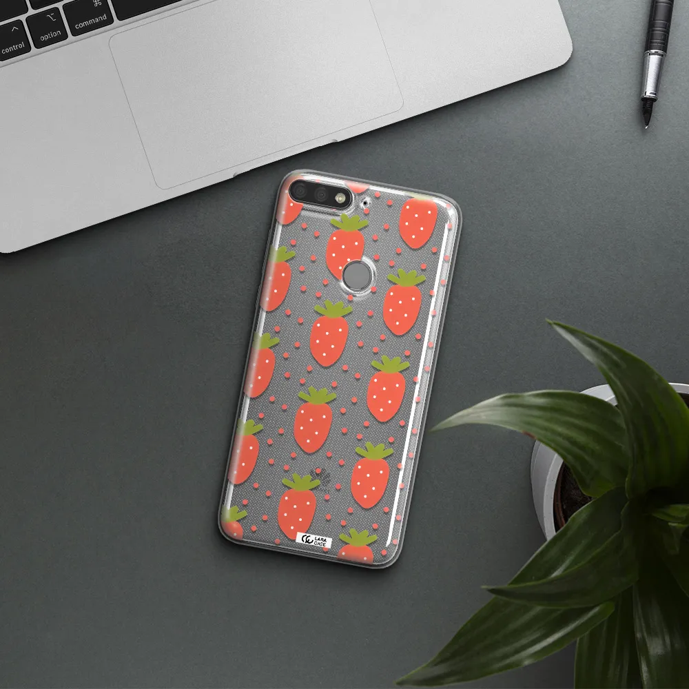 a pattern of strawberries on a white background Huawei Y7 Prime 2018 Clear TPU Case