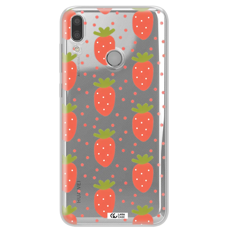 a pattern of strawberries on a white background Huawei Y9 2019 Clear TPU Case