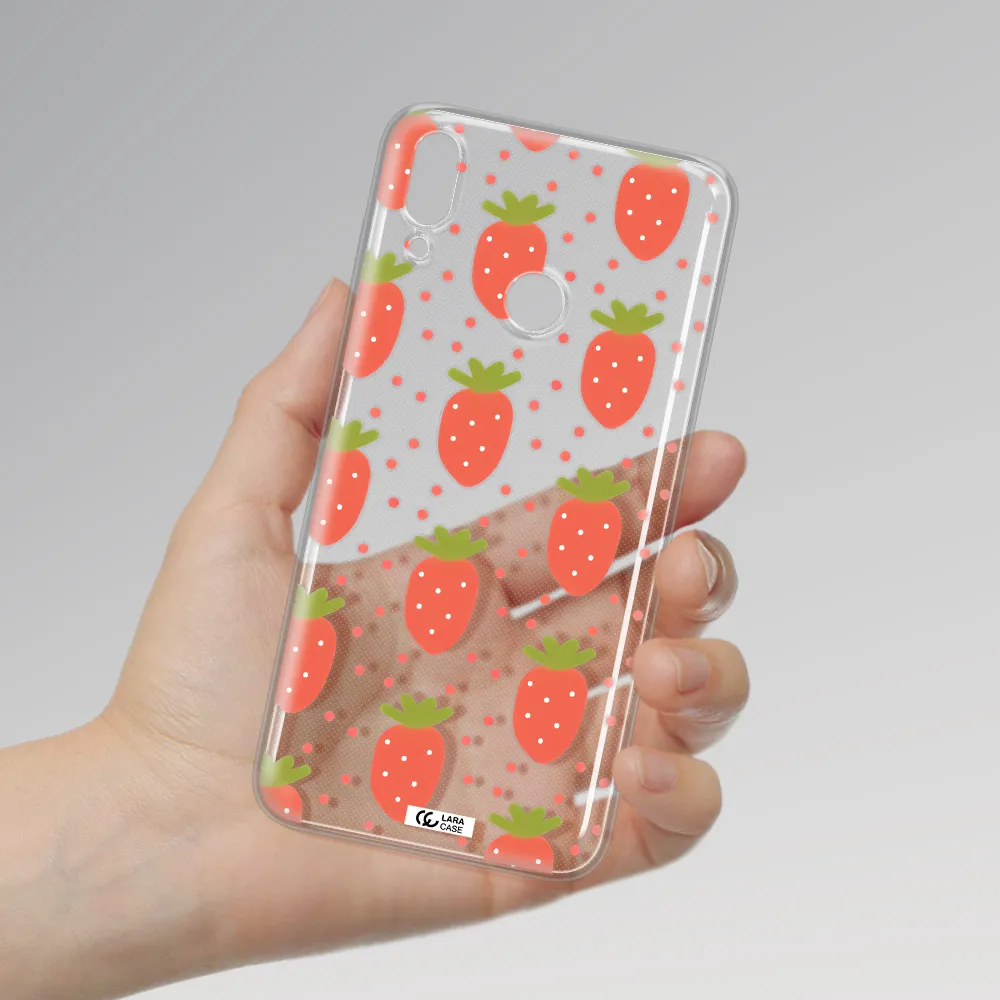 a pattern of strawberries on a white background Huawei Y9 2019 Clear TPU Case