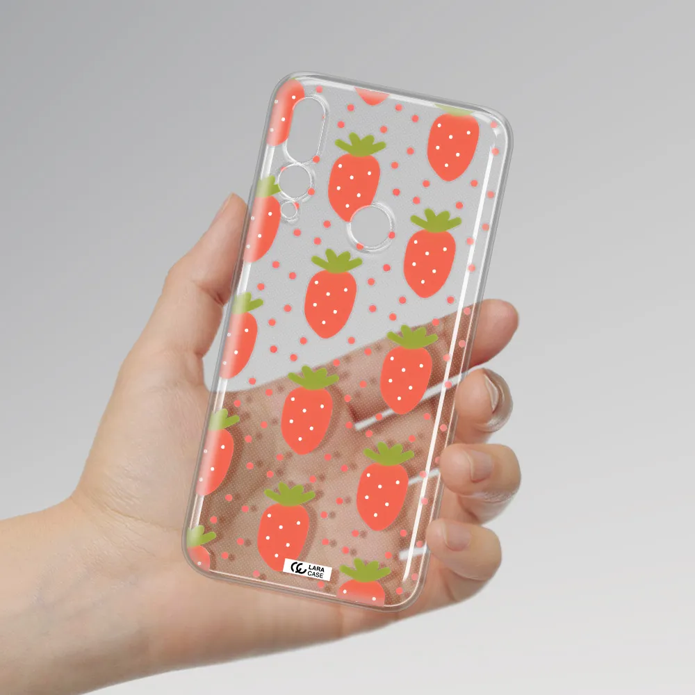 a pattern of strawberries on a white background Huawei Y9 Prime 2019 Clear TPU Case