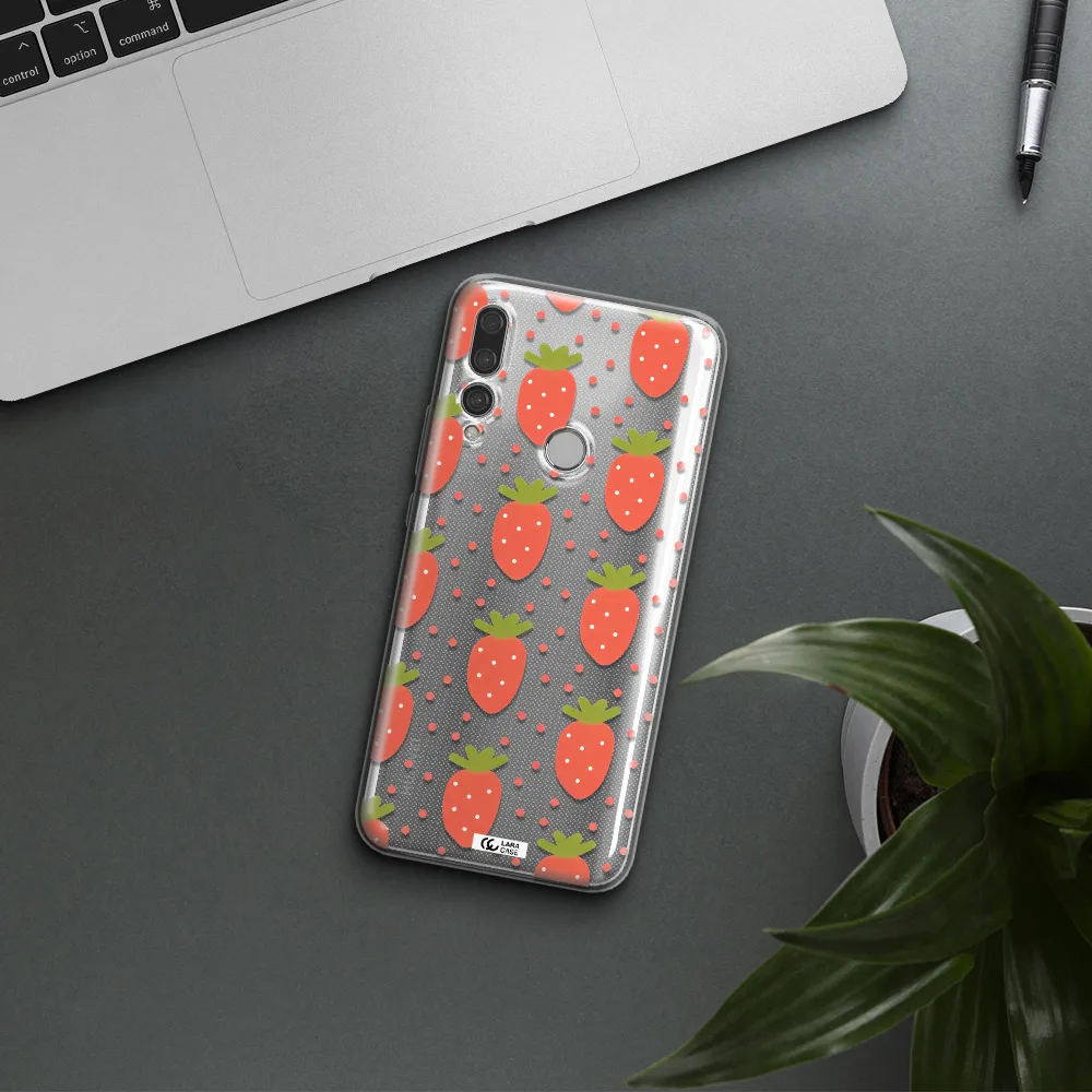 a pattern of strawberries on a white background Huawei Y9 Prime 2019 Clear TPU Case
