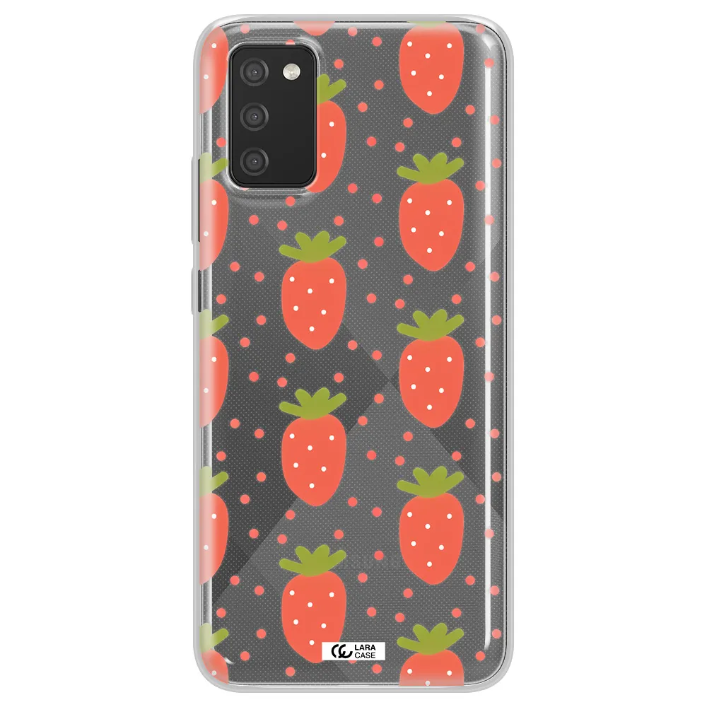 a pattern of strawberries on a white background Samsung A02S Clear TPU Case