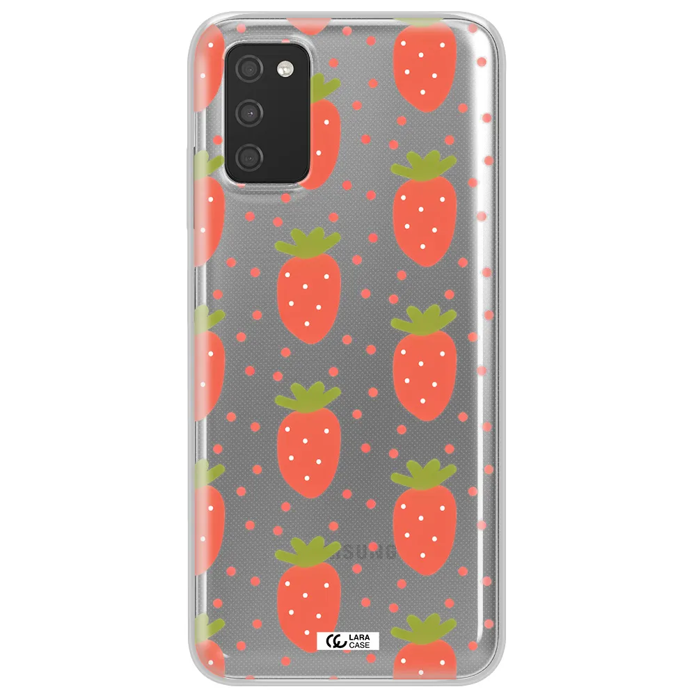 a pattern of strawberries on a white background Samsung A03S Clear TPU Case