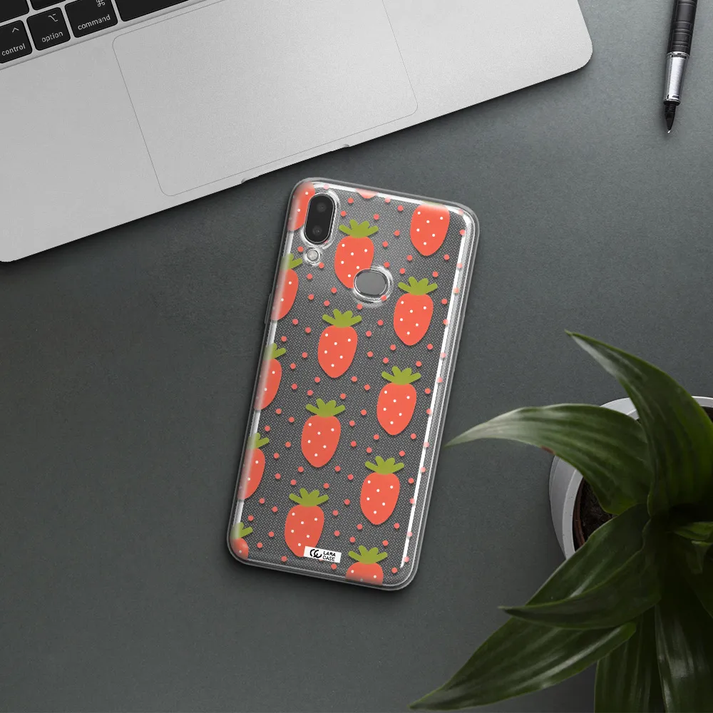 a pattern of strawberries on a white background Samsung A10S Clear TPU Case