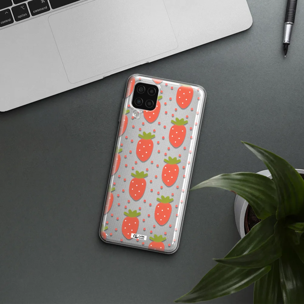 a pattern of strawberries on a white background Samsung A12 4g Clear TPU Case