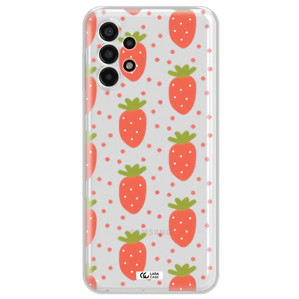 a pattern of strawberries on a white background Samsung A13 4g Clear TPU Case