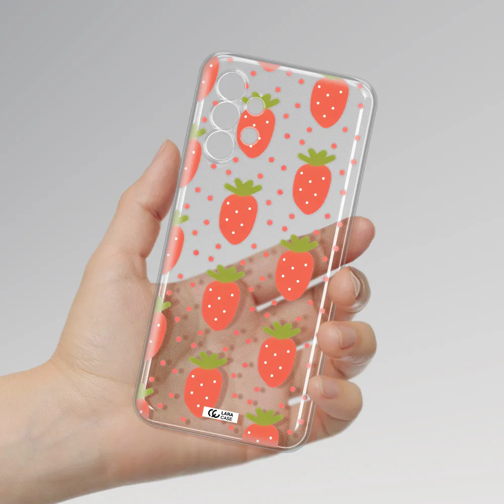 a pattern of strawberries on a white background Samsung A13 4g Clear TPU Case