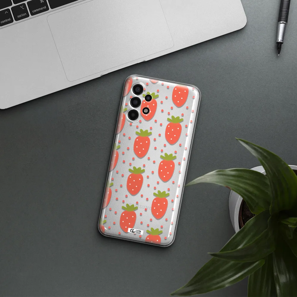 a pattern of strawberries on a white background Samsung A13 4g Clear TPU Case