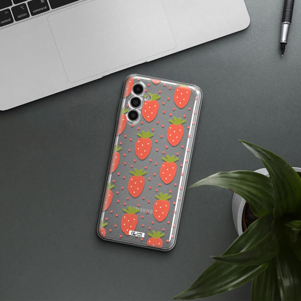 A Pattern Of Strawberries On A White Background Samsung A13 5G Clear Tpu Case