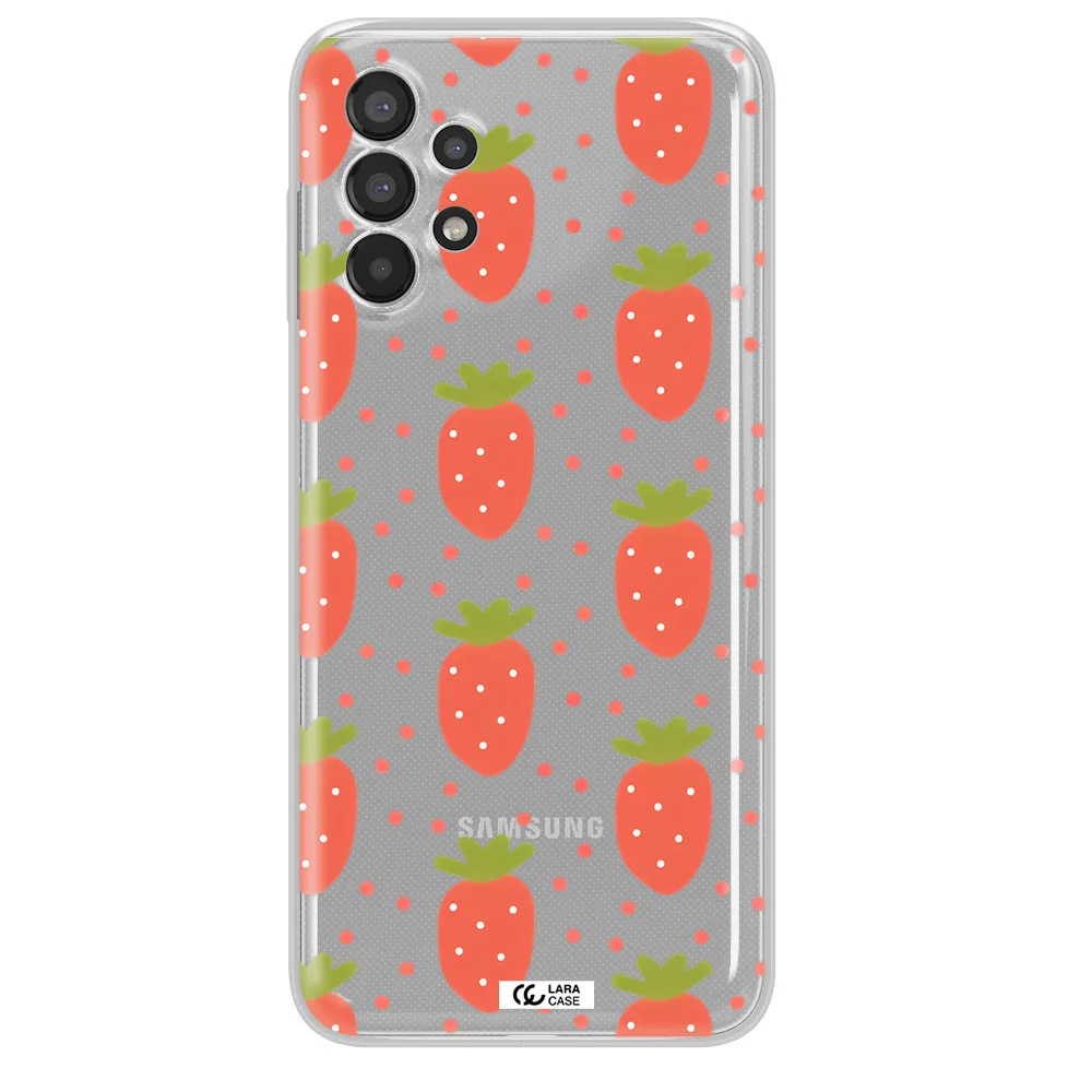 a pattern of strawberries on a white background Samsung A13 Clear TPU Case