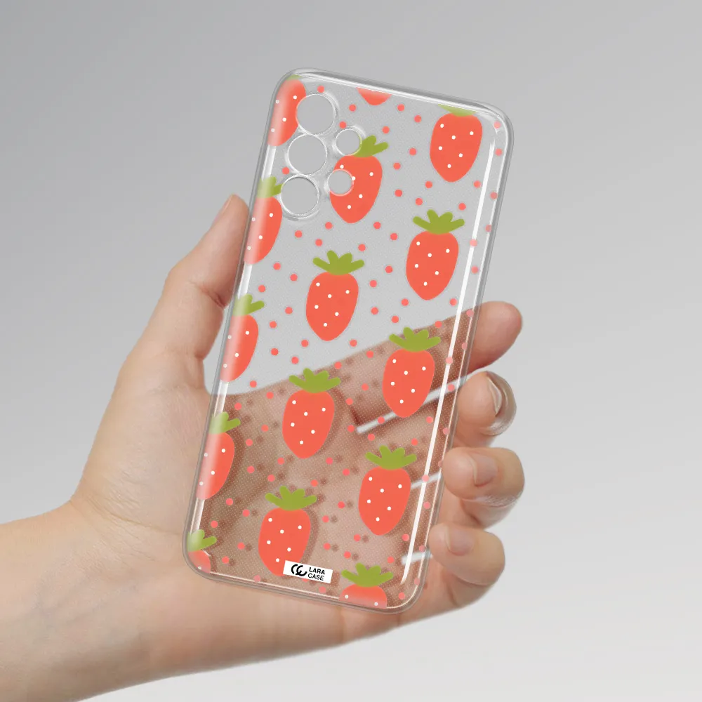 a pattern of strawberries on a white background Samsung A13 Clear TPU Case