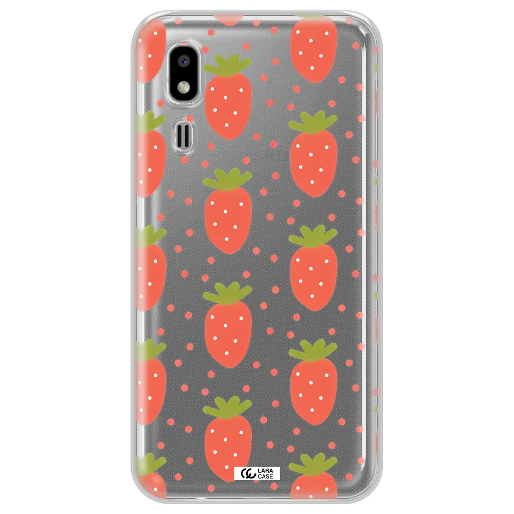 a pattern of strawberries on a white background Samsung A2 Core Clear TPU Case