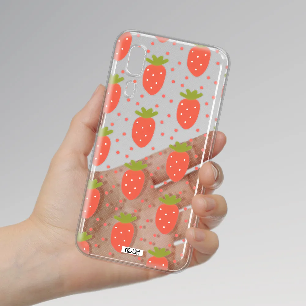 a pattern of strawberries on a white background Samsung A2 Core Clear TPU Case