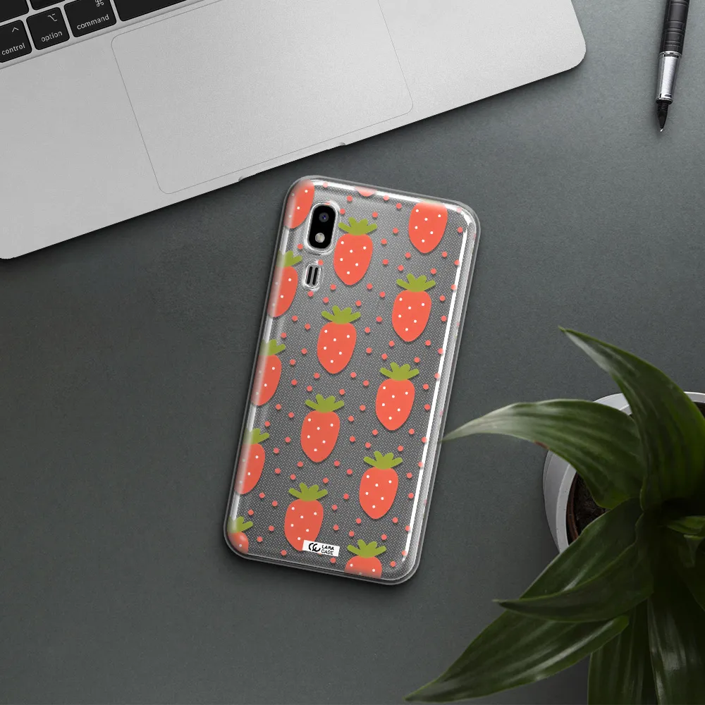 a pattern of strawberries on a white background Samsung A2 Core Clear TPU Case