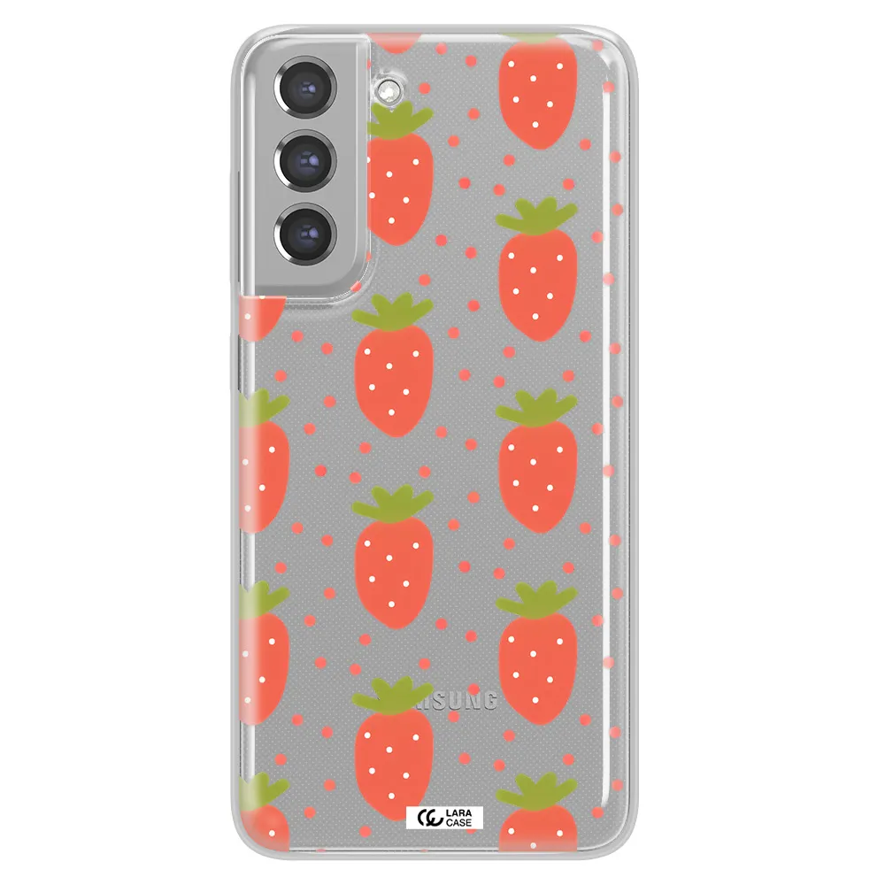 a pattern of strawberries on a white background Samsung A21 Fe Clear TPU Case