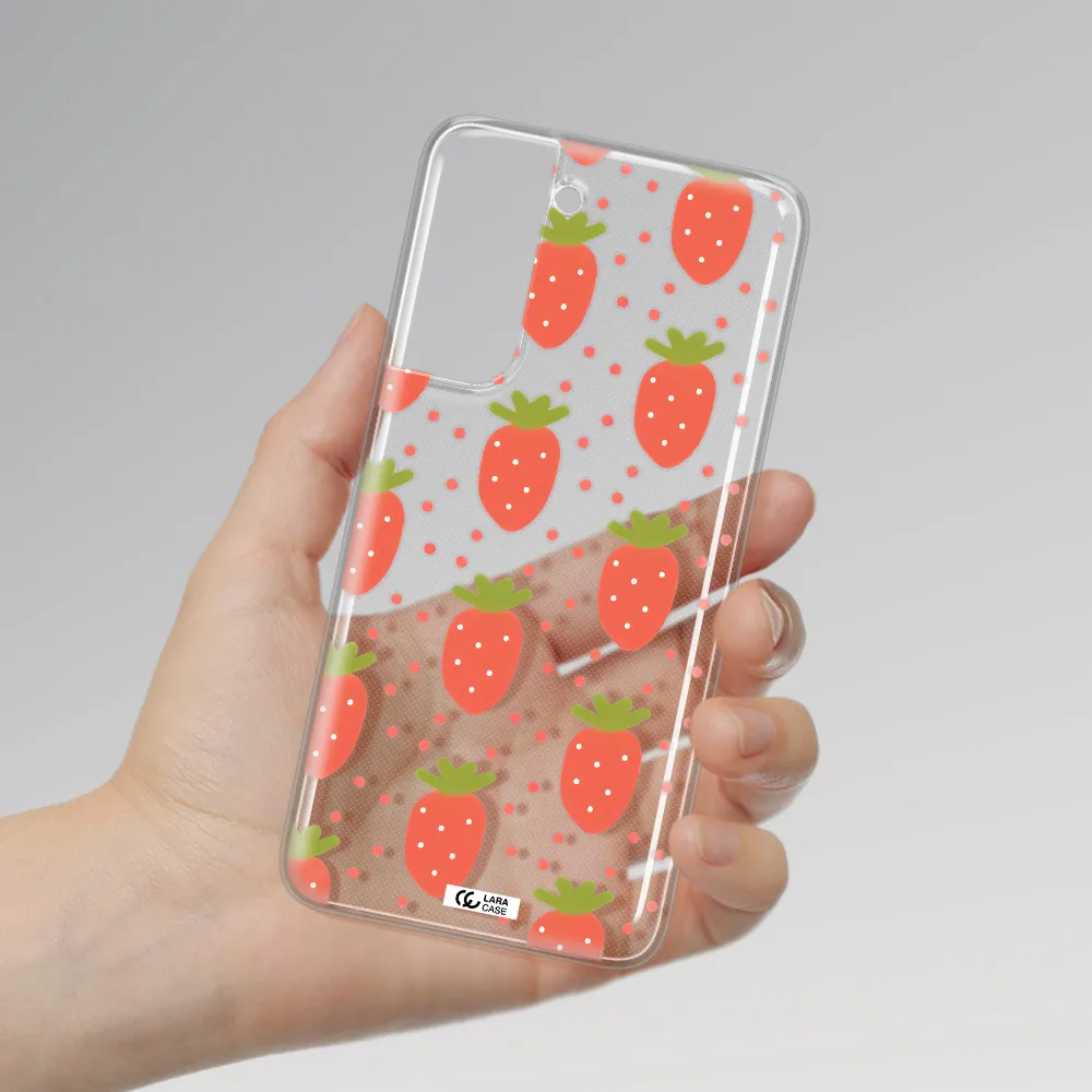 a pattern of strawberries on a white background Samsung A21 Fe Clear TPU Case