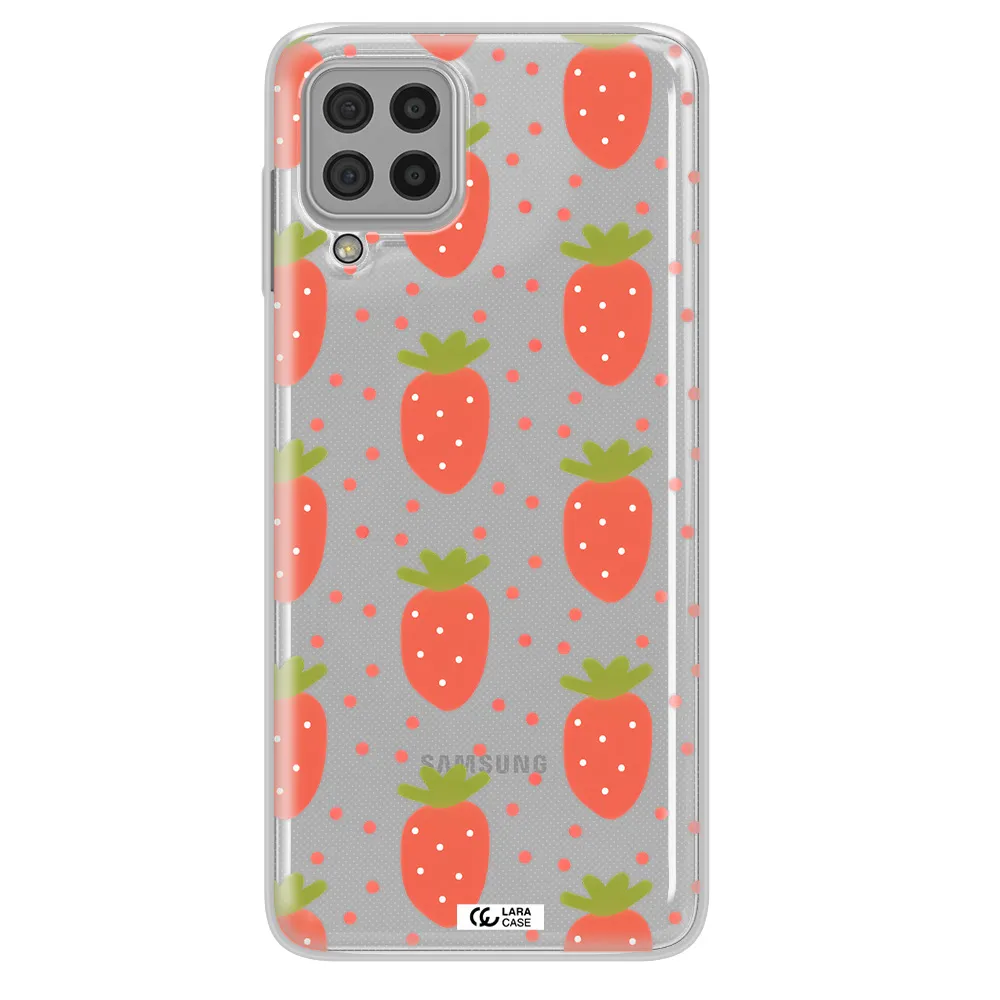 a pattern of strawberries on a white background Samsung A22 4g Clear TPU Case