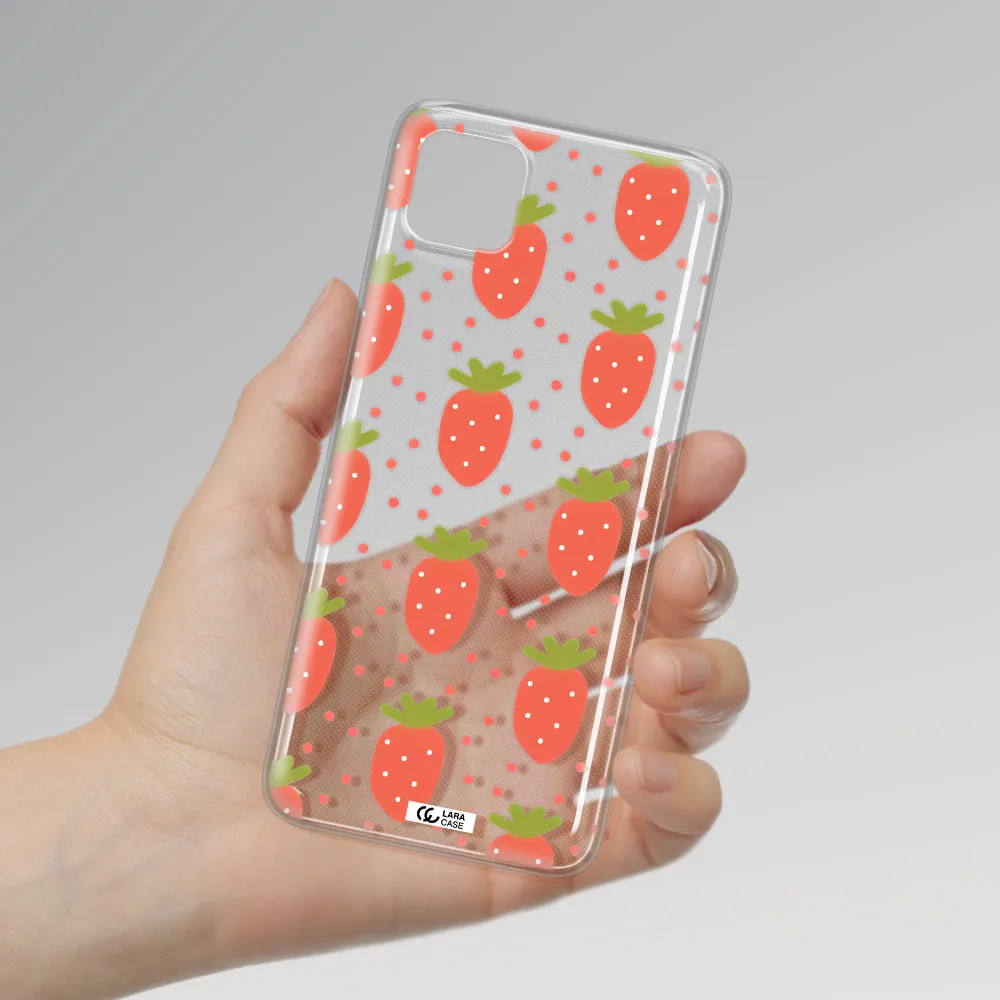 a pattern of strawberries on a white background Samsung A22 5g Clear TPU Case