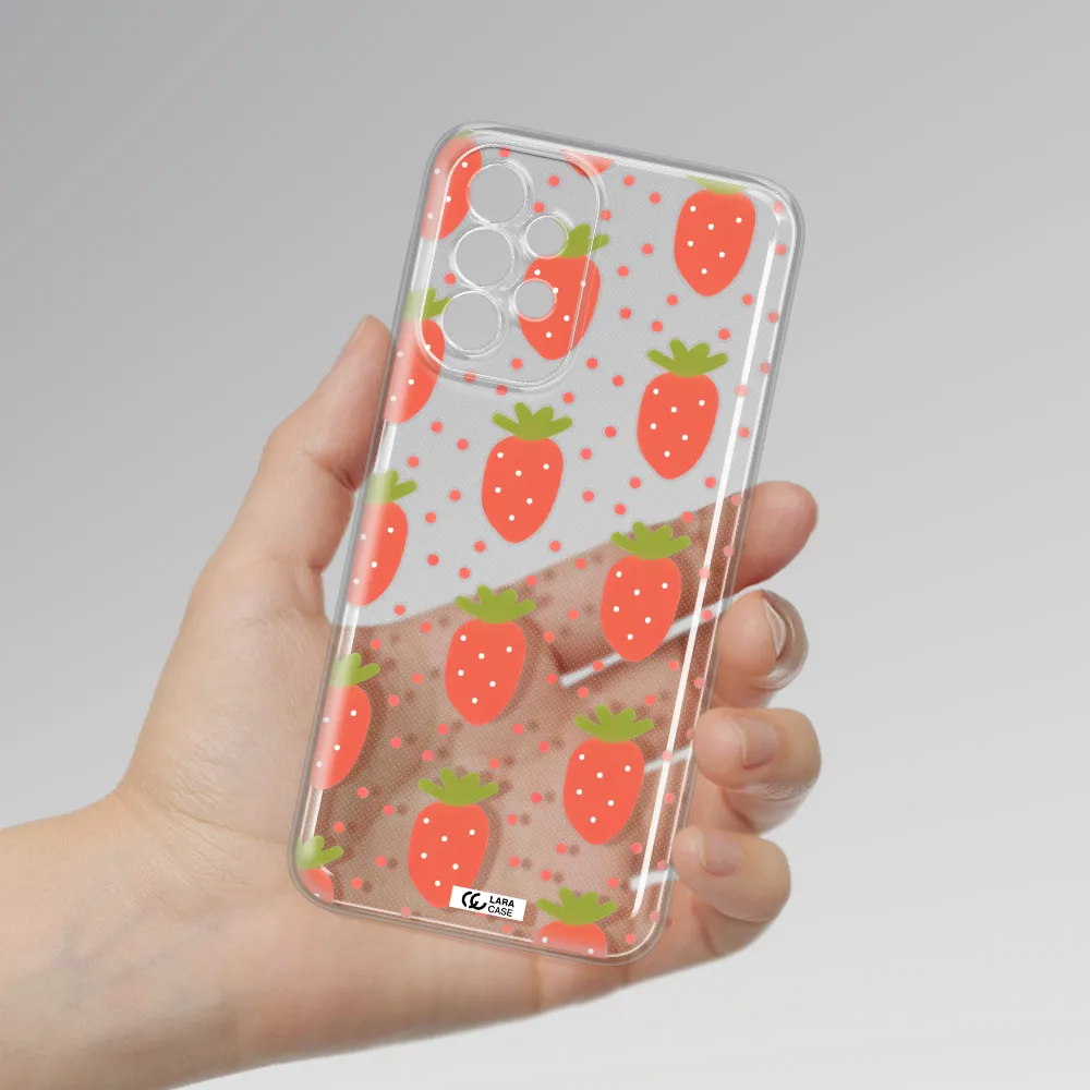 A Pattern Of Strawberries On A White Background Samsung A23 5G Clear Tpu Case