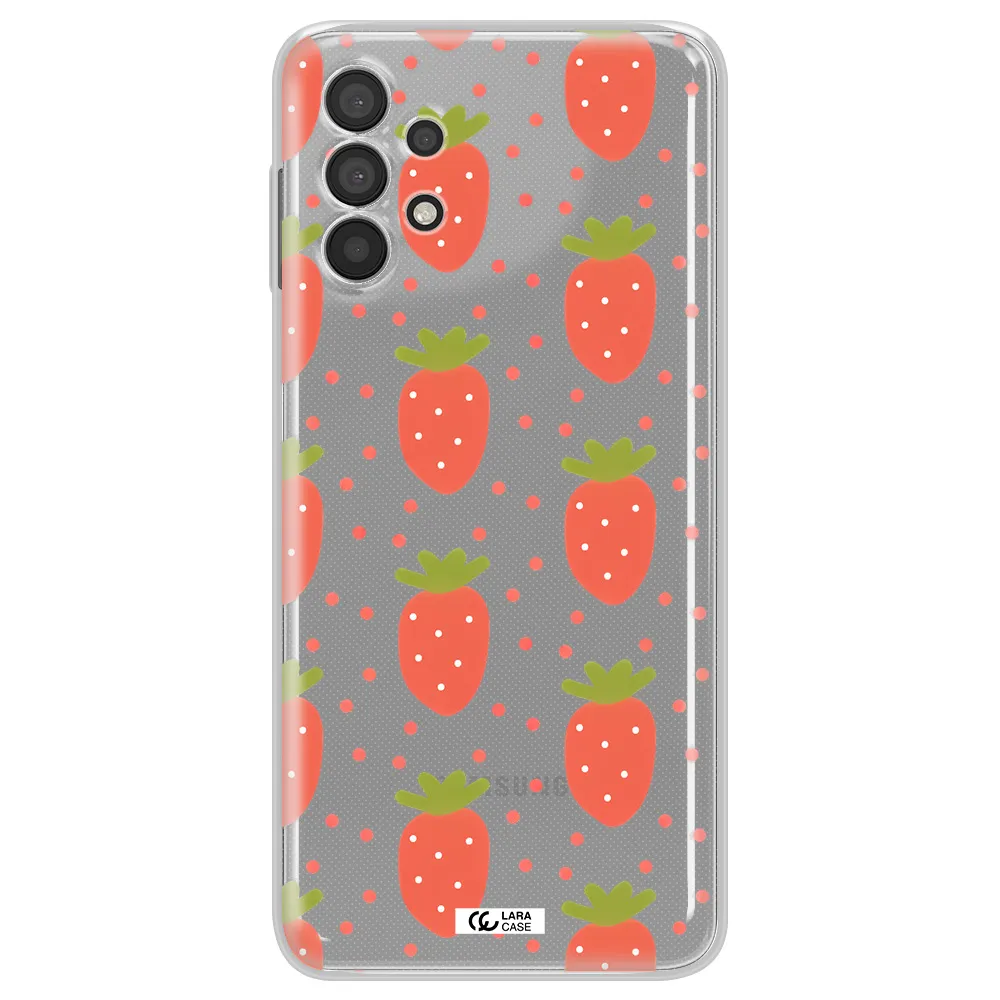 A Pattern Of Strawberries On A White Background Samsung A32 4G Clear Tpu Case