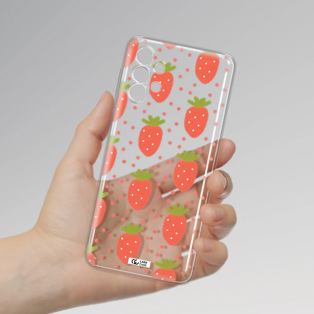 A Pattern Of Strawberries On A White Background Samsung A32 4G Clear Tpu Case
