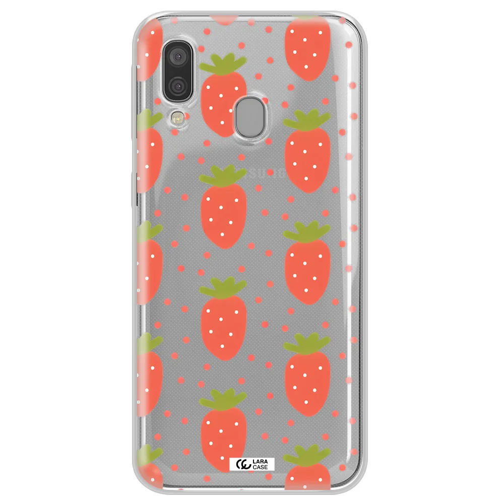 a pattern of strawberries on a white background Samsung A40 Clear TPU Case