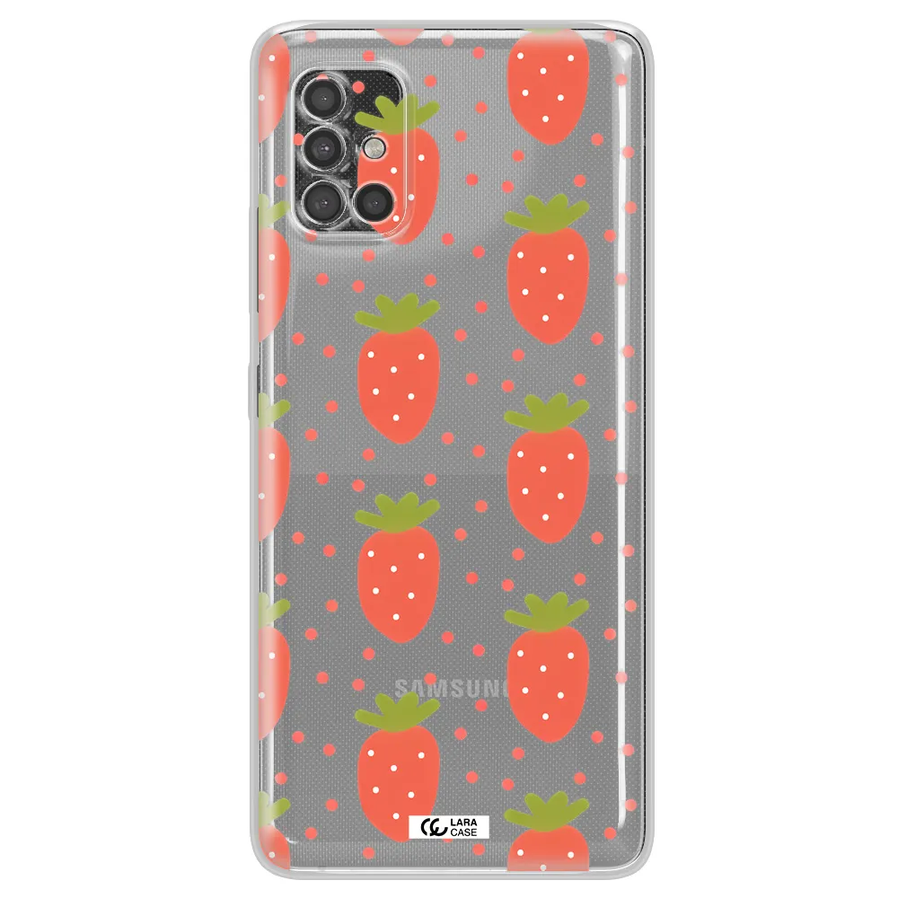 A Pattern Of Strawberries On A White Background Samsung A40S Clear Tpu Case