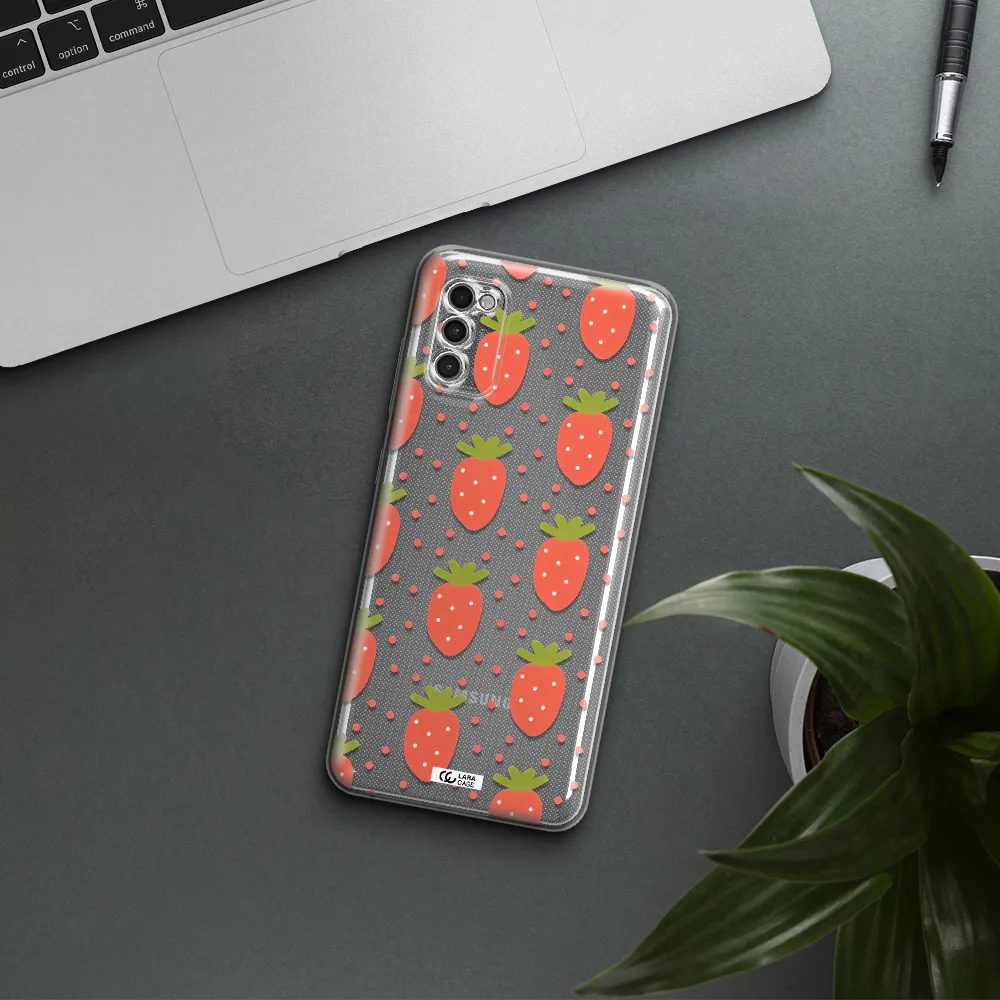 A Pattern Of Strawberries On A White Background Samsung A41 Clear Tpu Case
