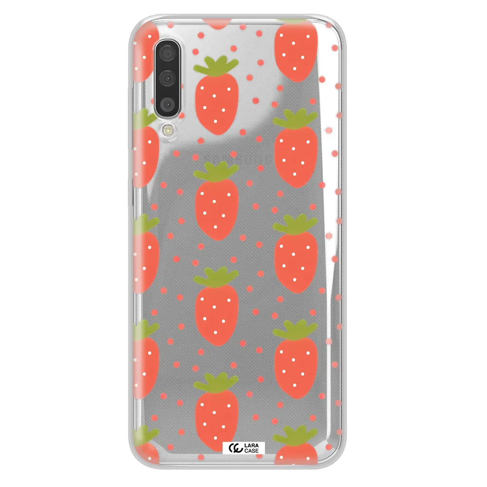 a pattern of strawberries on a white background Samsung A50 Clear TPU Case