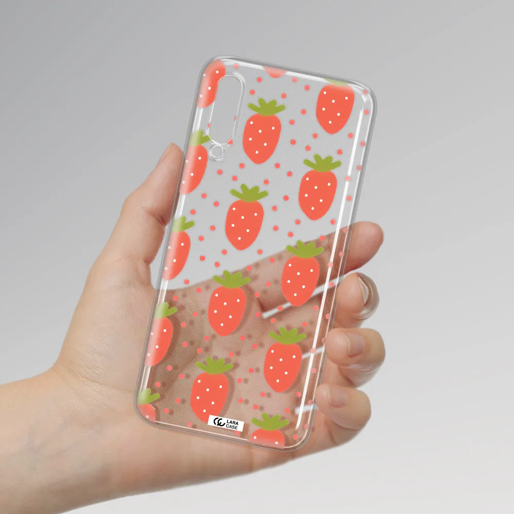 A Pattern Of Strawberries On A White Background Samsung A50S Clear Tpu Case