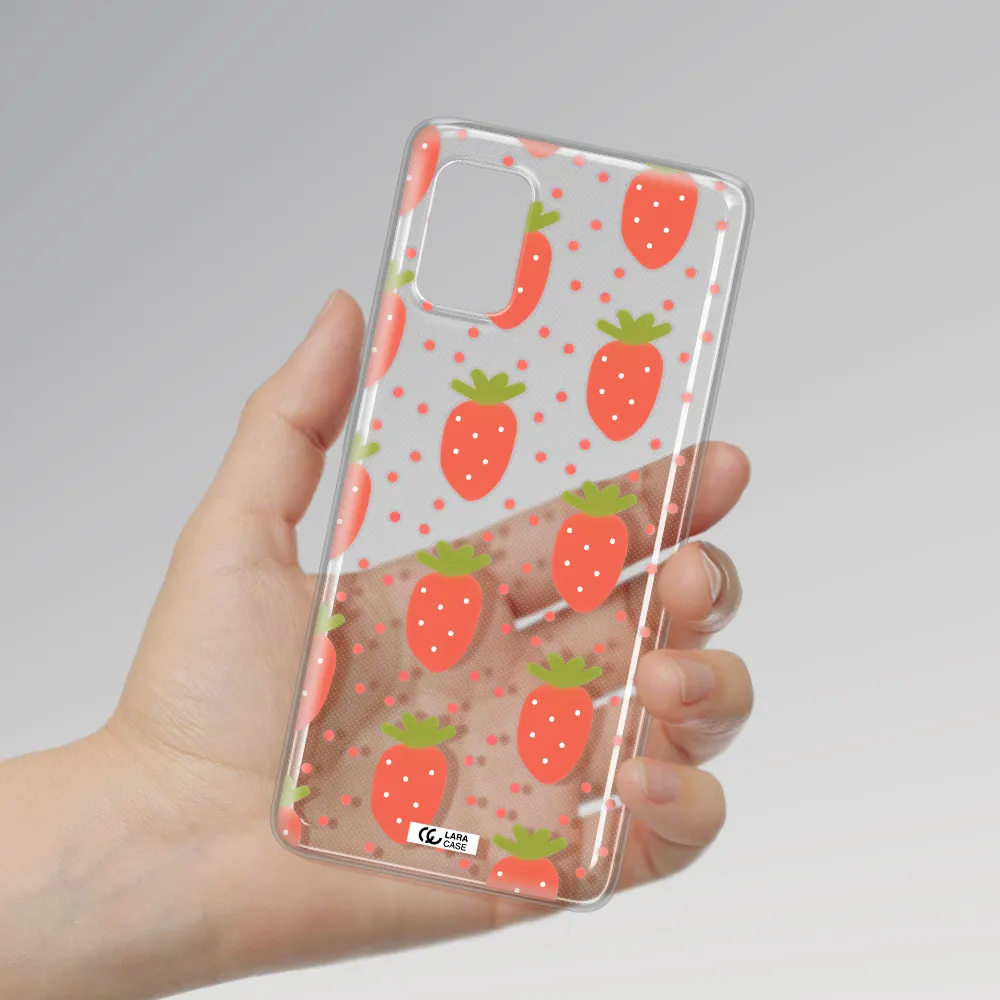 a pattern of strawberries on a white background Samsung A51 Clear TPU Case