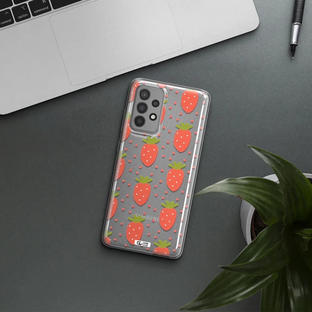a pattern of strawberries on a white background Samsung A52 Clear TPU Case
