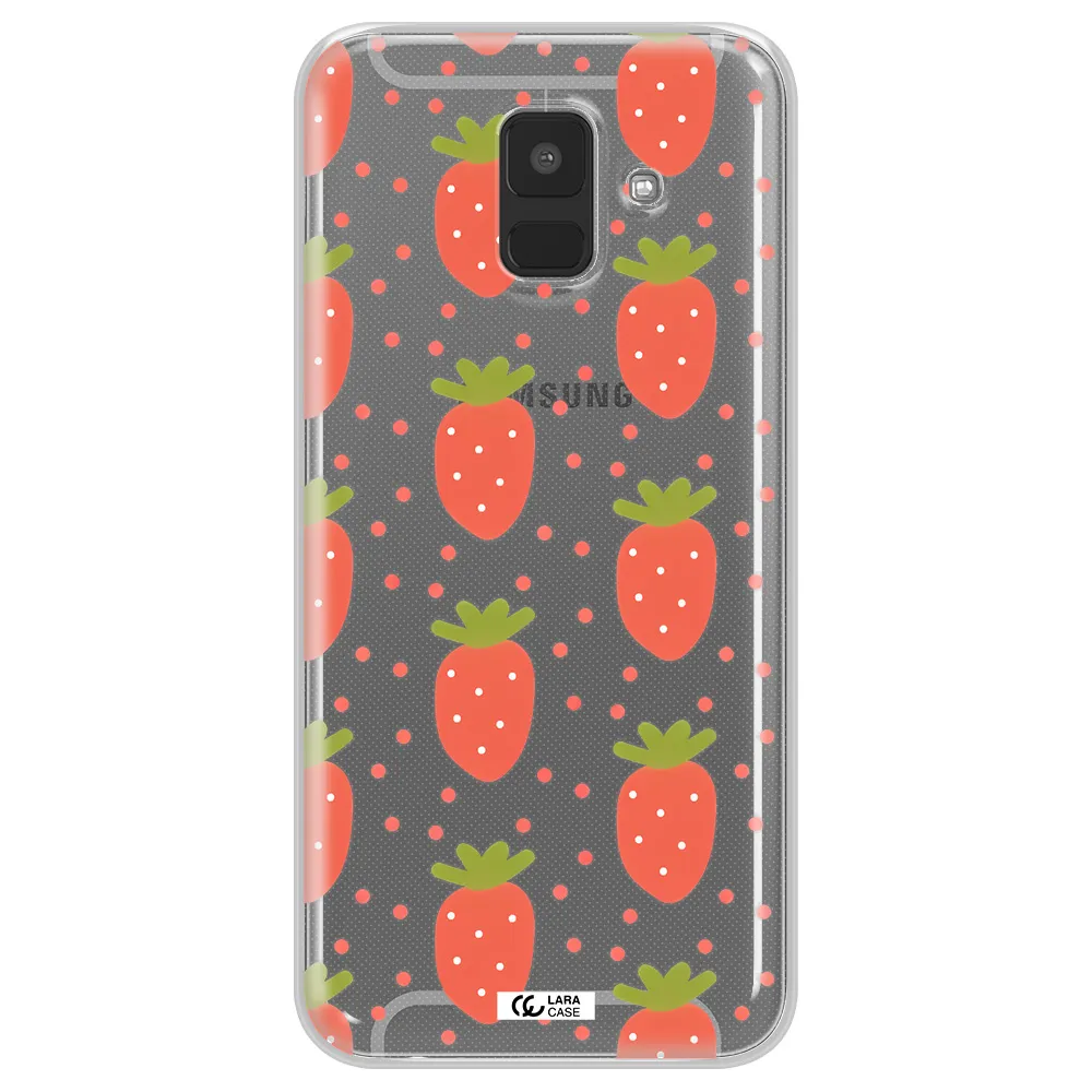 a pattern of strawberries on a white background Samsung A6 Clear TPU Case