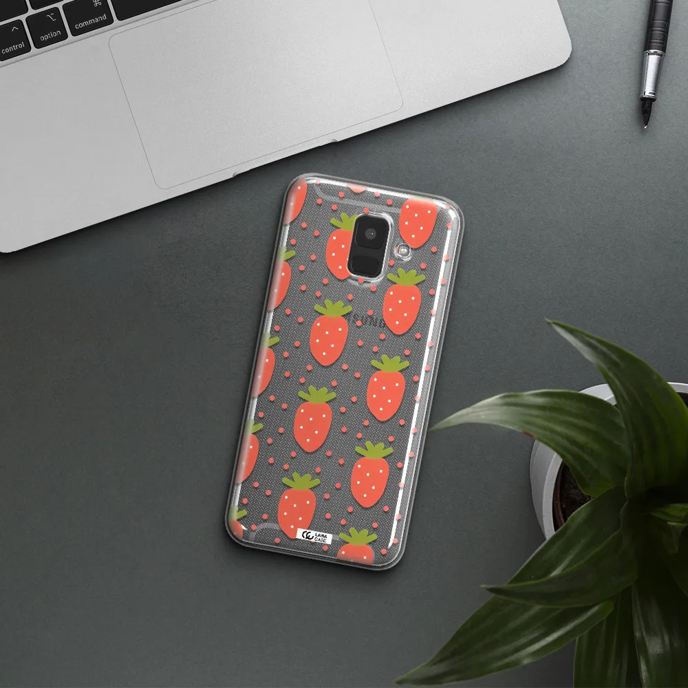 a pattern of strawberries on a white background Samsung A6 Clear TPU Case