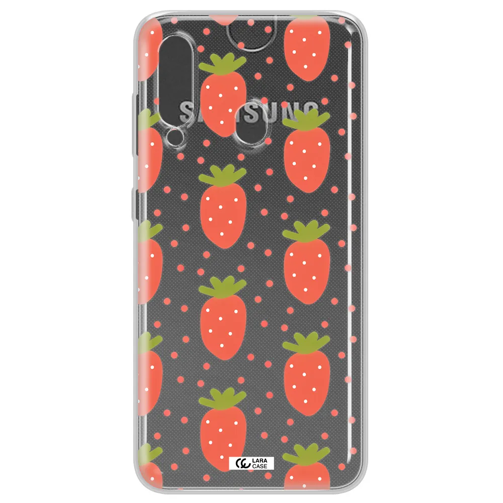 a pattern of strawberries on a white background Samsung A60 Clear TPU Case