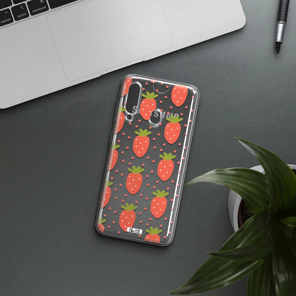 a pattern of strawberries on a white background Samsung A60 Clear TPU Case