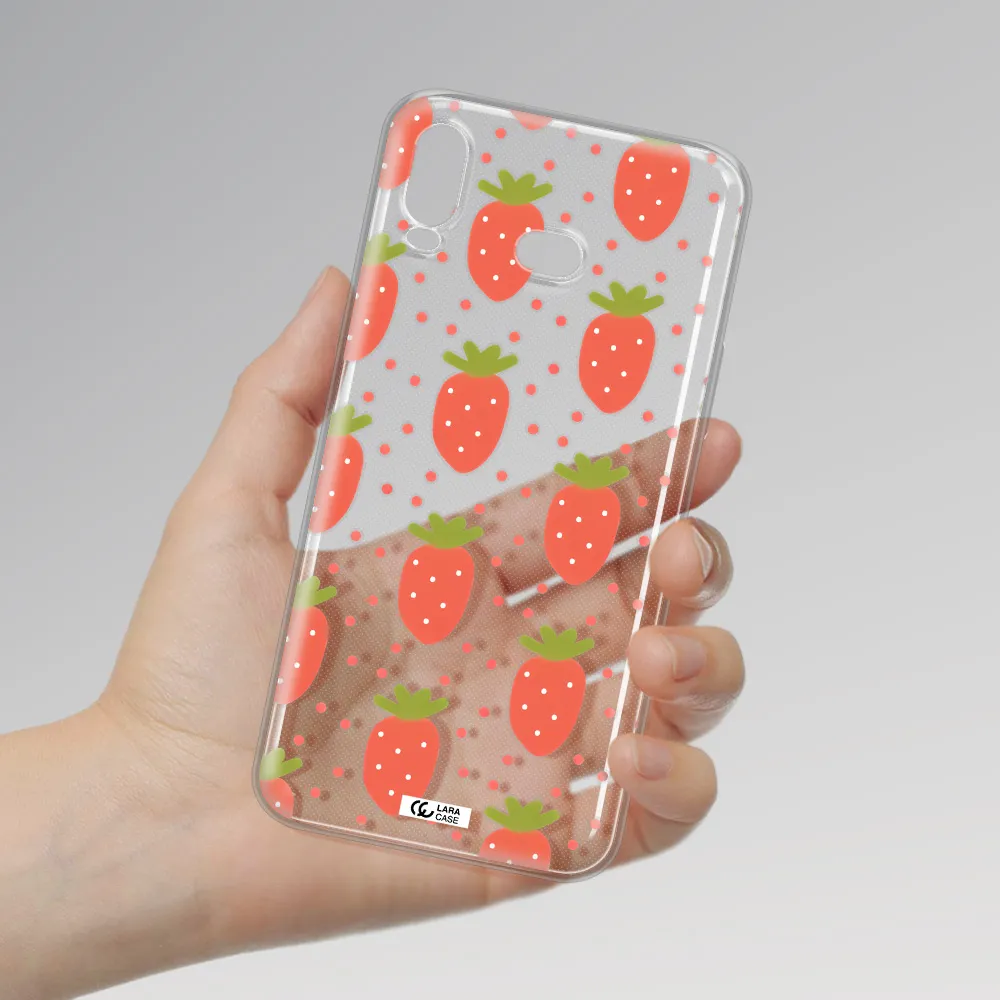 a pattern of strawberries on a white background Samsung A6S Clear TPU Case