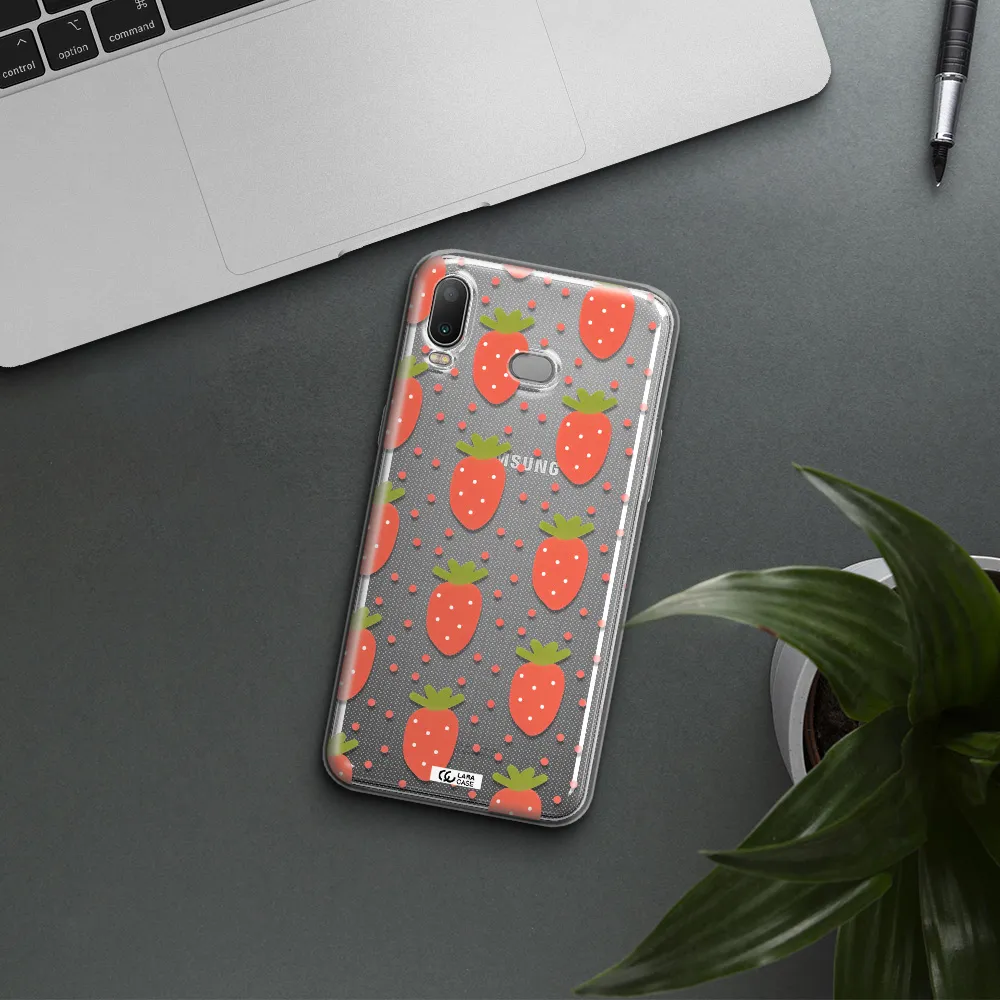 a pattern of strawberries on a white background Samsung A6S Clear TPU Case