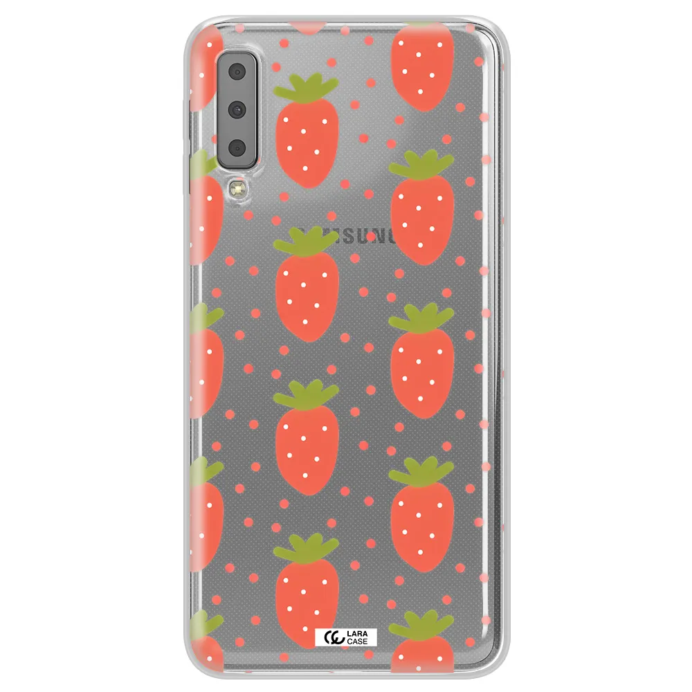 a pattern of strawberries on a white background Samsung A7 2018 Clear TPU Case