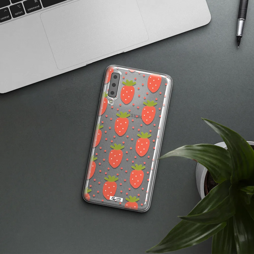 a pattern of strawberries on a white background Samsung A7 2018 Clear TPU Case