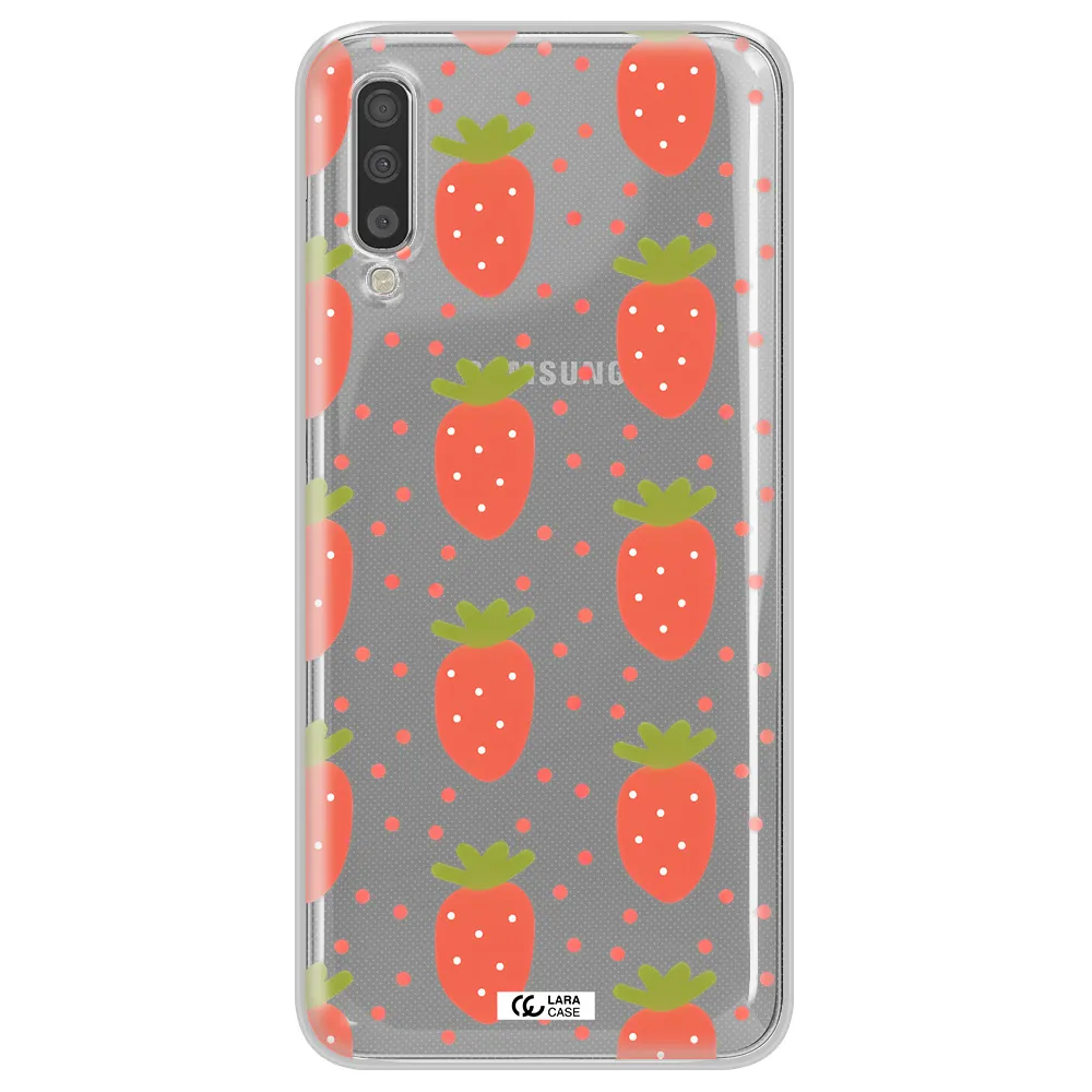 A Pattern Of Strawberries On A White Background Samsung A70S Clear Tpu Case
