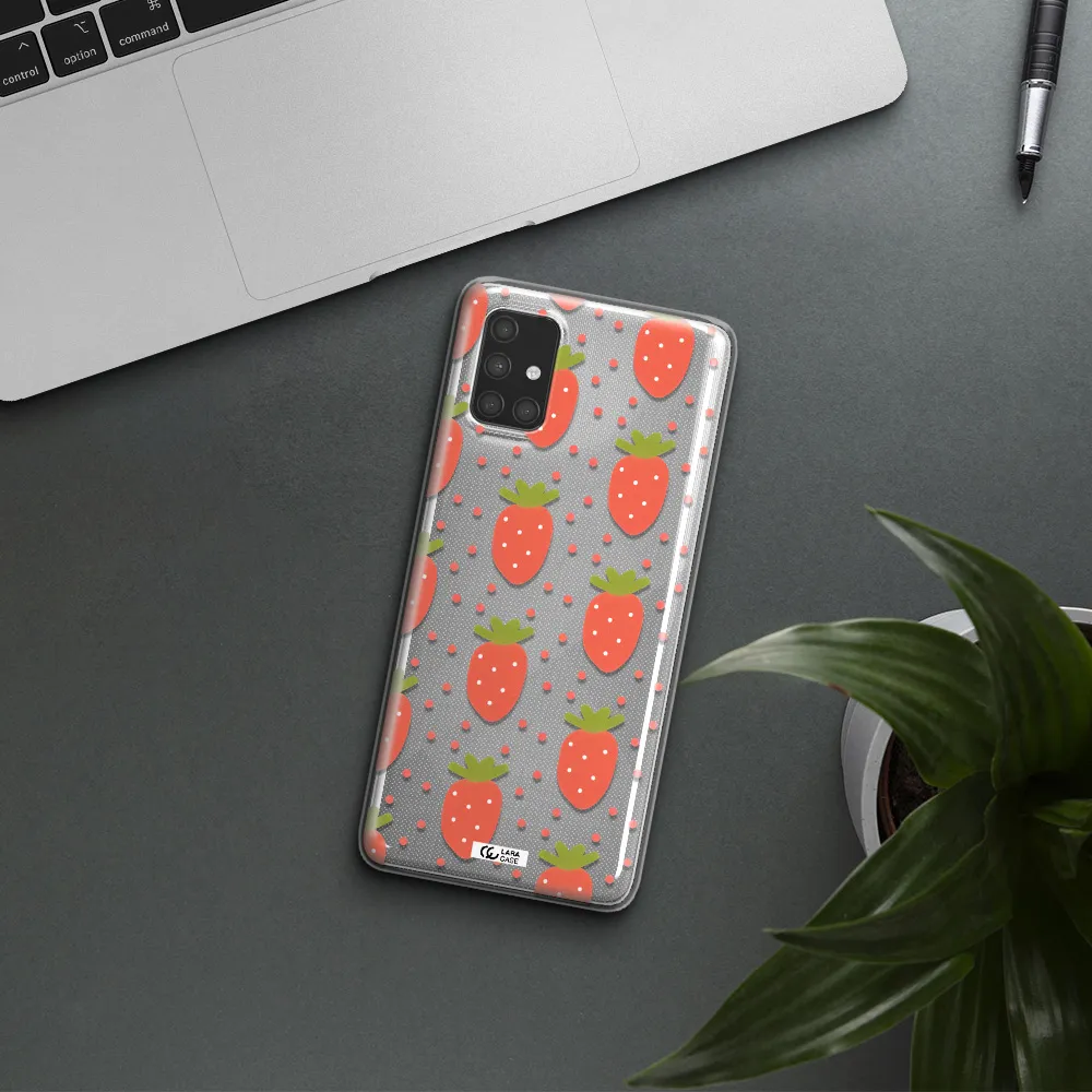 a pattern of strawberries on a white background Samsung A71 Clear TPU Case