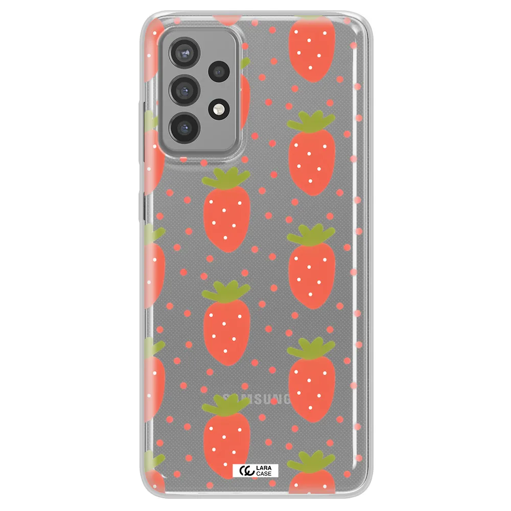 a pattern of strawberries on a white background Samsung A72 Clear TPU Case