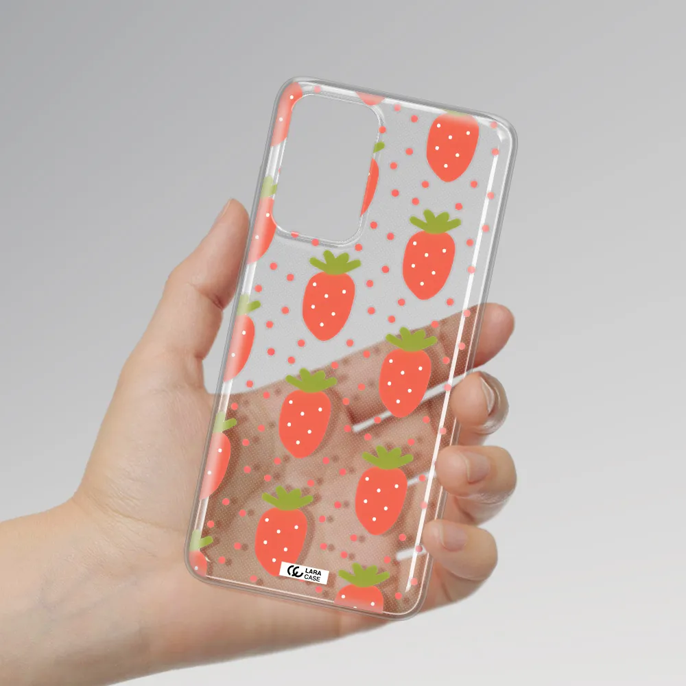 a pattern of strawberries on a white background Samsung A72 Clear TPU Case