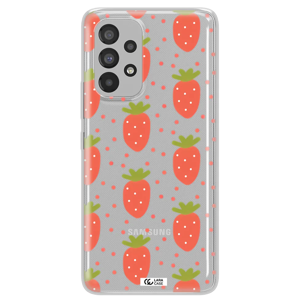 a pattern of strawberries on a white background Samsung A73 Clear TPU Case