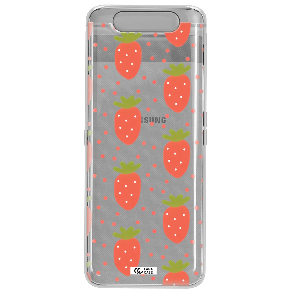 a pattern of strawberries on a white background Samsung A80 Clear TPU Case
