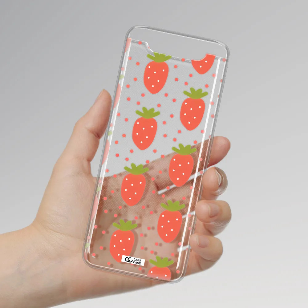 a pattern of strawberries on a white background Samsung A80 Clear TPU Case