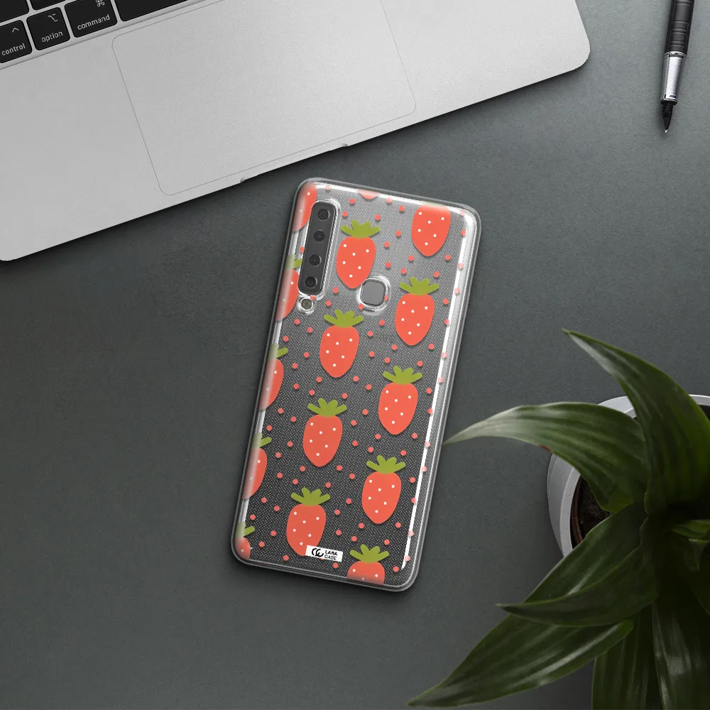 a pattern of strawberries on a white background Samsung A9 2018 Clear TPU Case