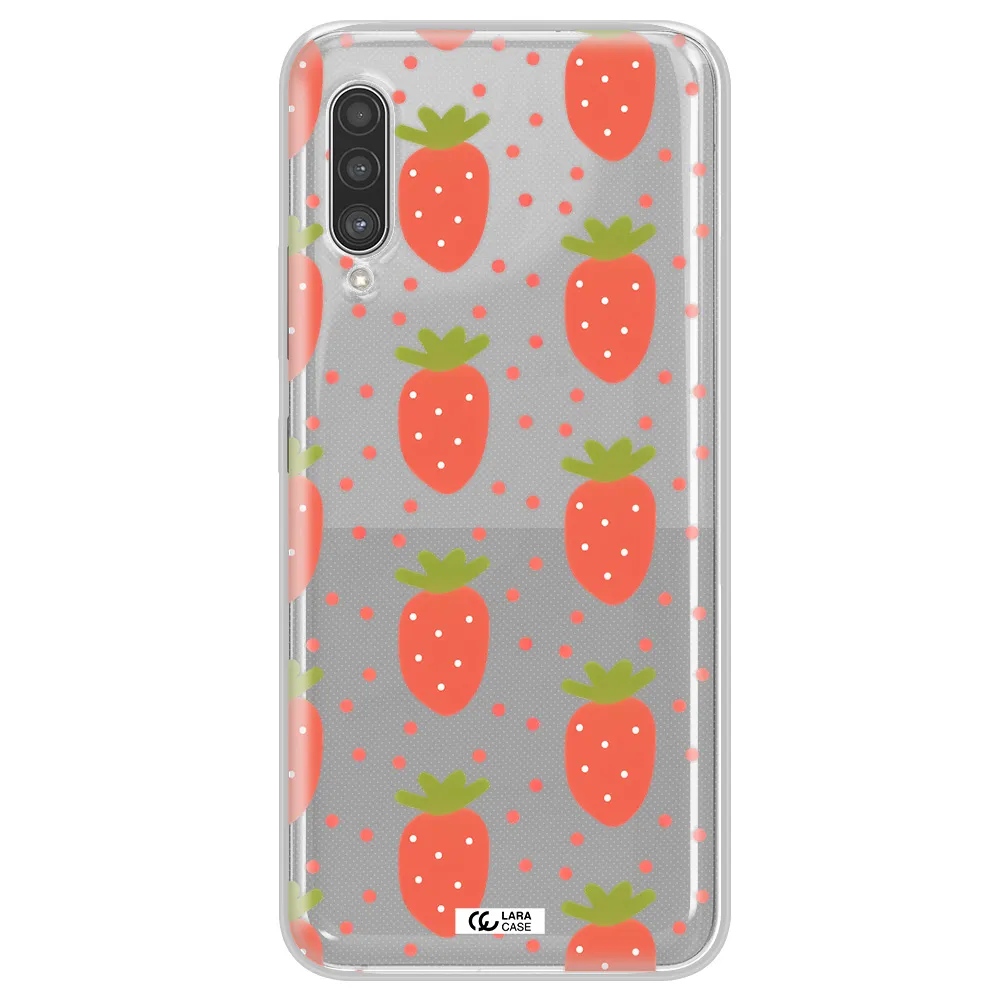 a pattern of strawberries on a white background Samsung A90 Clear TPU Case