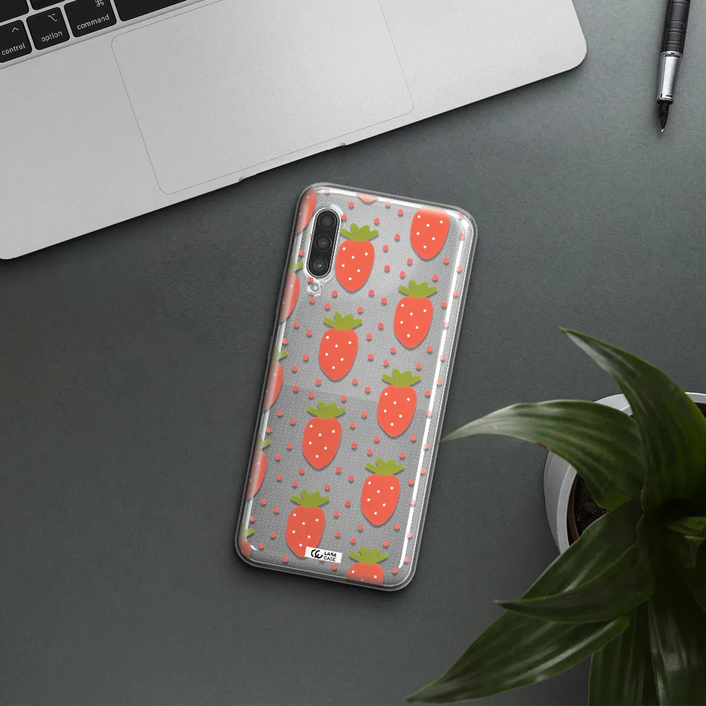 a pattern of strawberries on a white background Samsung A90 Clear TPU Case